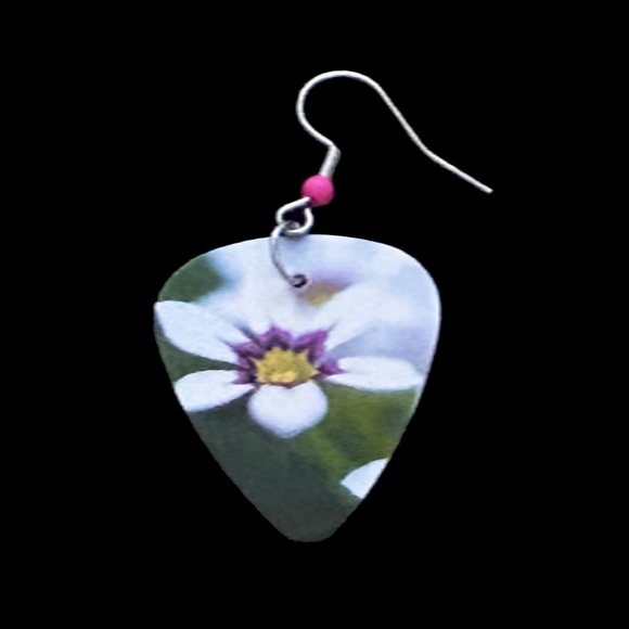 Hand Crafted Earrings Repurposed Guitar Picks Digital Photo Field Flowers - Picture 3 of 6